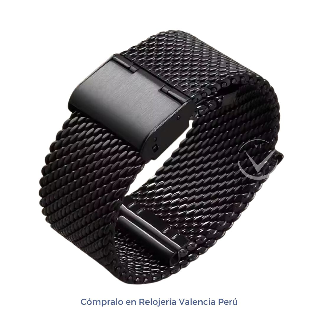 Correa Reloj Malla Milanesa de Acero Negro Grueso - 24mm