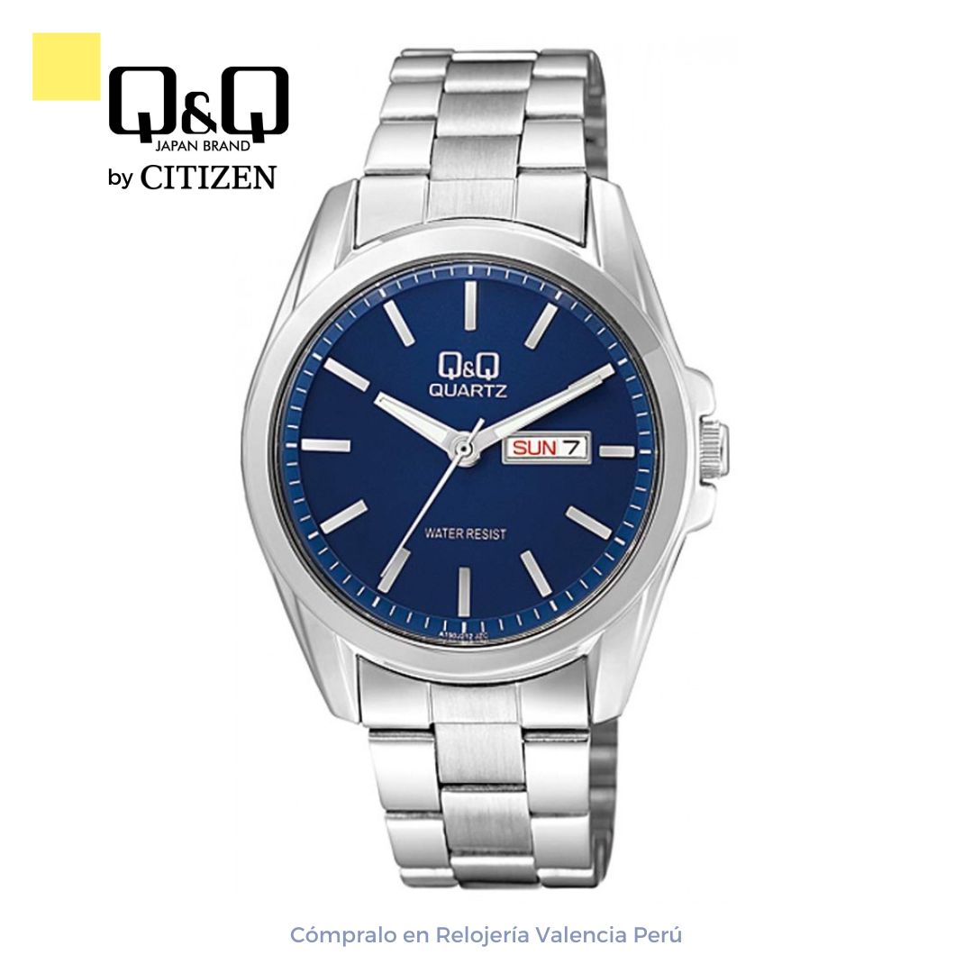 Reloj Q&Q hombre A190-212Y Azul Acero con Fechador – Relojería