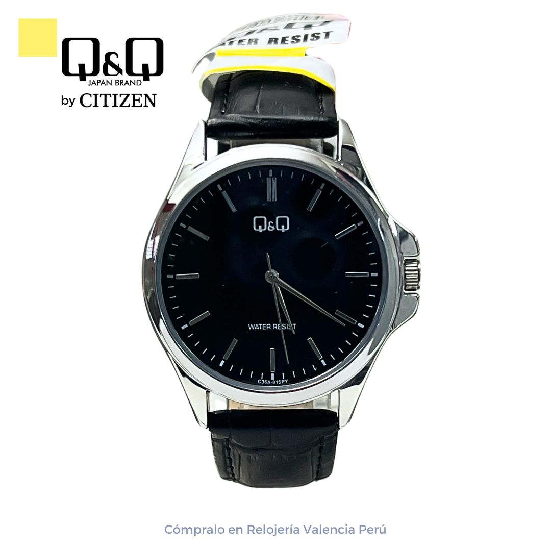 Reloj Q&Q Hombre C36A-015PY Cuero Negro Casual Elegante