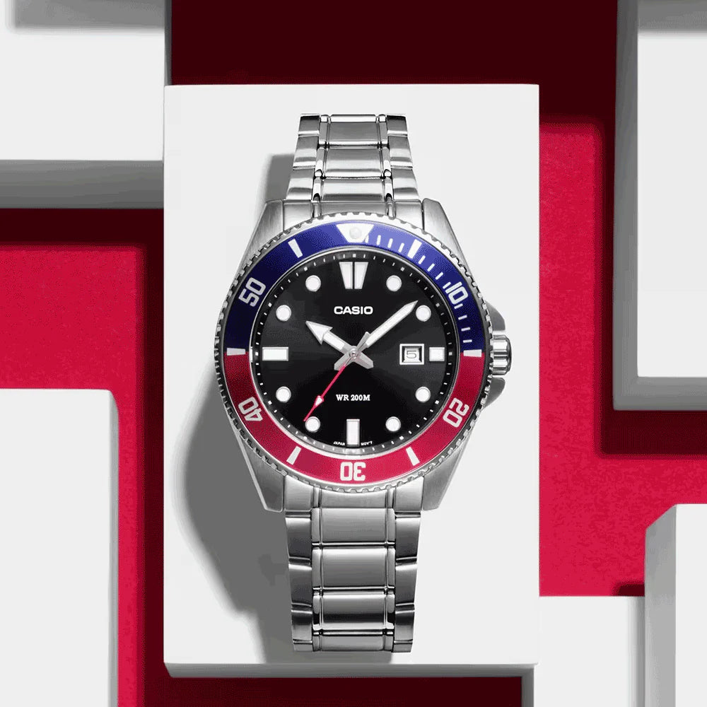 Reloj Casio Hombre Duro Marlin Pepsi MDV-106DD-1A2VC Acero Inoxidable