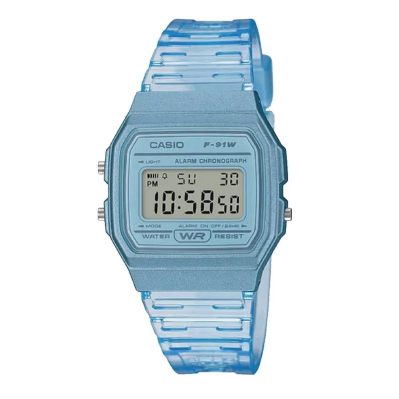 Reloj Casio F-91WS-2D Unisex Celeste Transparente