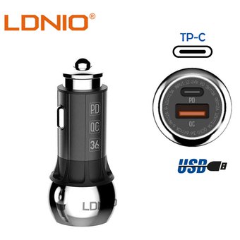 Cargador De Auto 36W USB-C + Usb Carga Rápida Laptop Ldnio C1