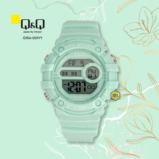 Reloj Q&Q Mujer G14A  deportivo digital juvenil verde agua