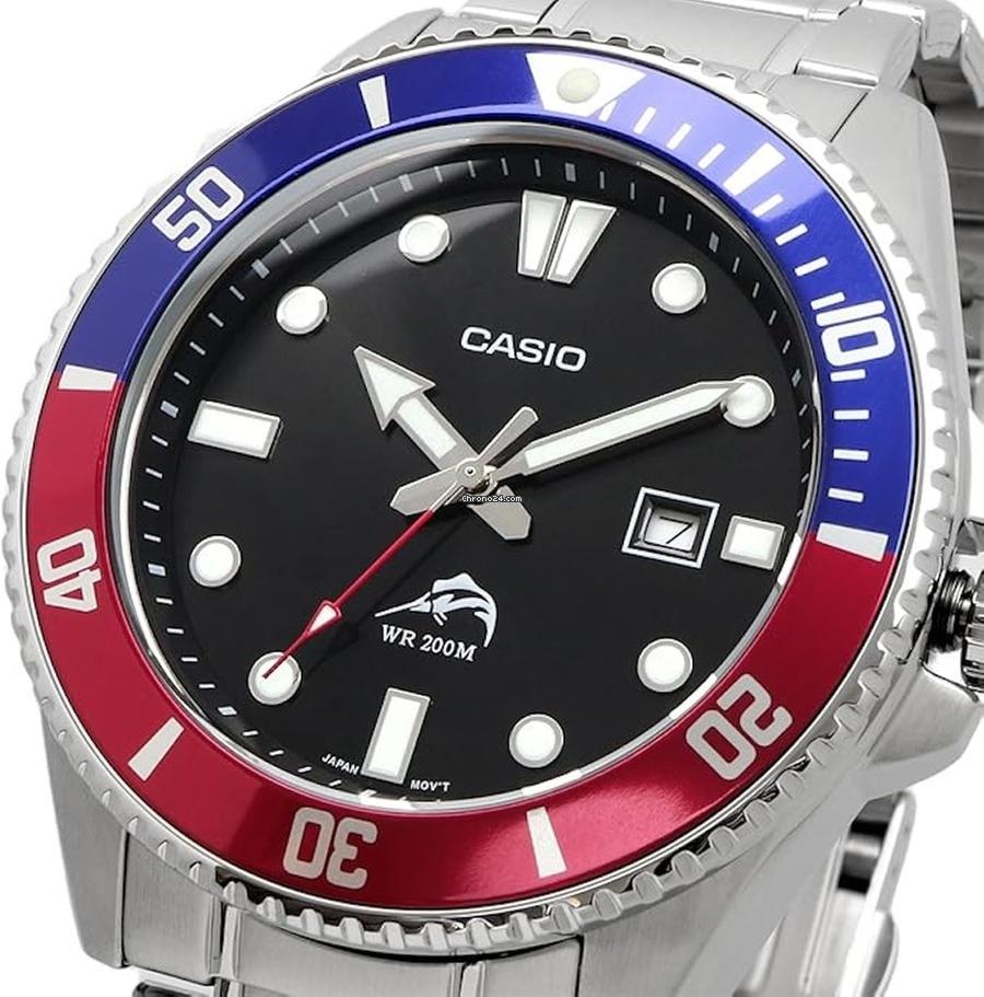 Reloj Casio Hombre Duro Marlin Pepsi MDV-106DD-1A2VC Acero Inoxidable
