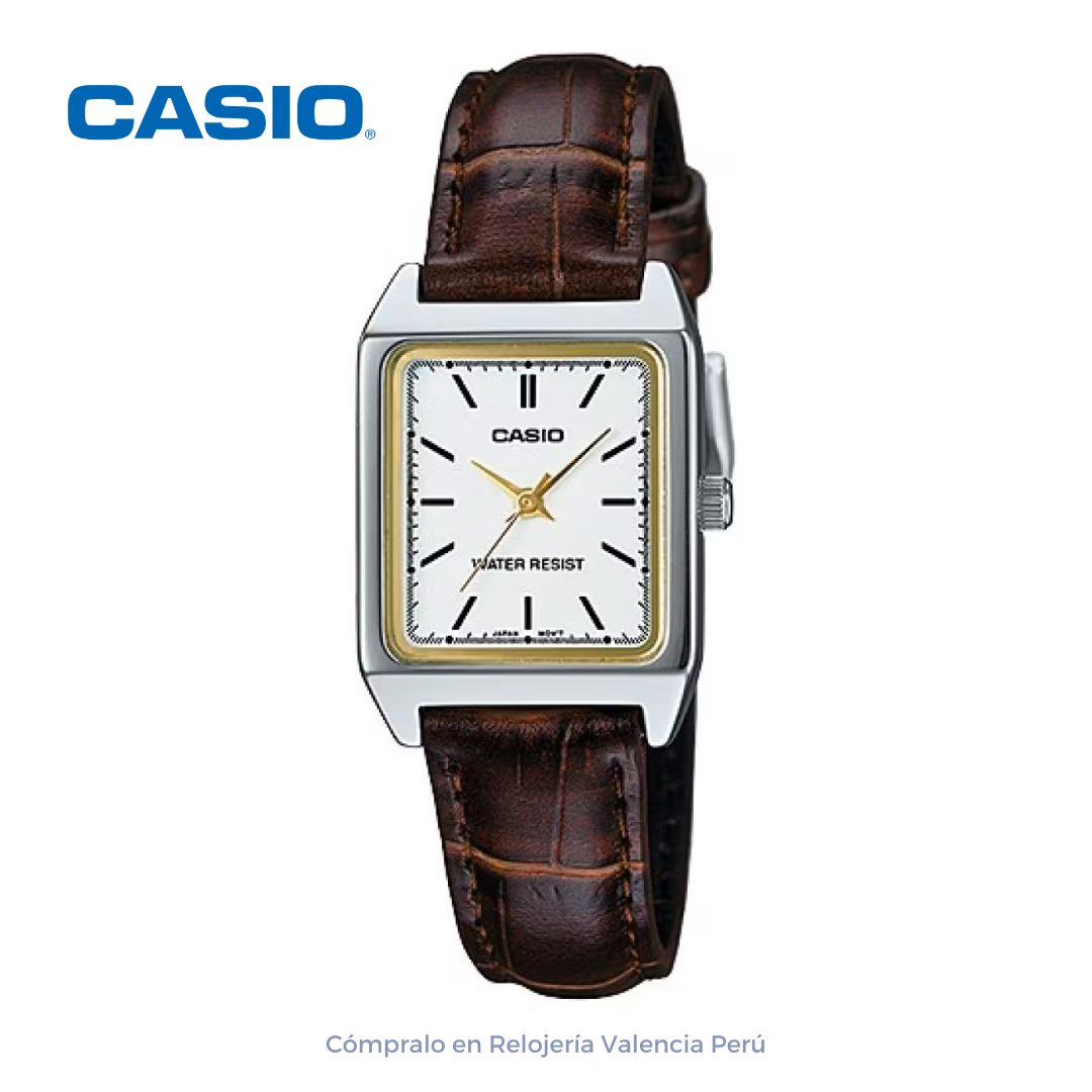 Reloj Casio Mujer LTP-V007L-7E2 Cuadrado Cuero Marrón Clásico