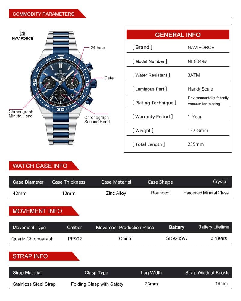 Reloj Naviforce Hombre NF8049 Cronógrafo Negro con Oro Rosa