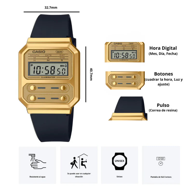 Reloj Casio A100WEFG-9A Digital Vintage Dorado Unisex