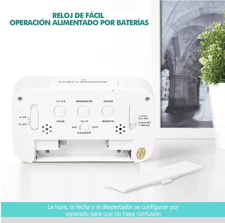 Reloj Digital con Luz Alarma Fecha y Temperatura