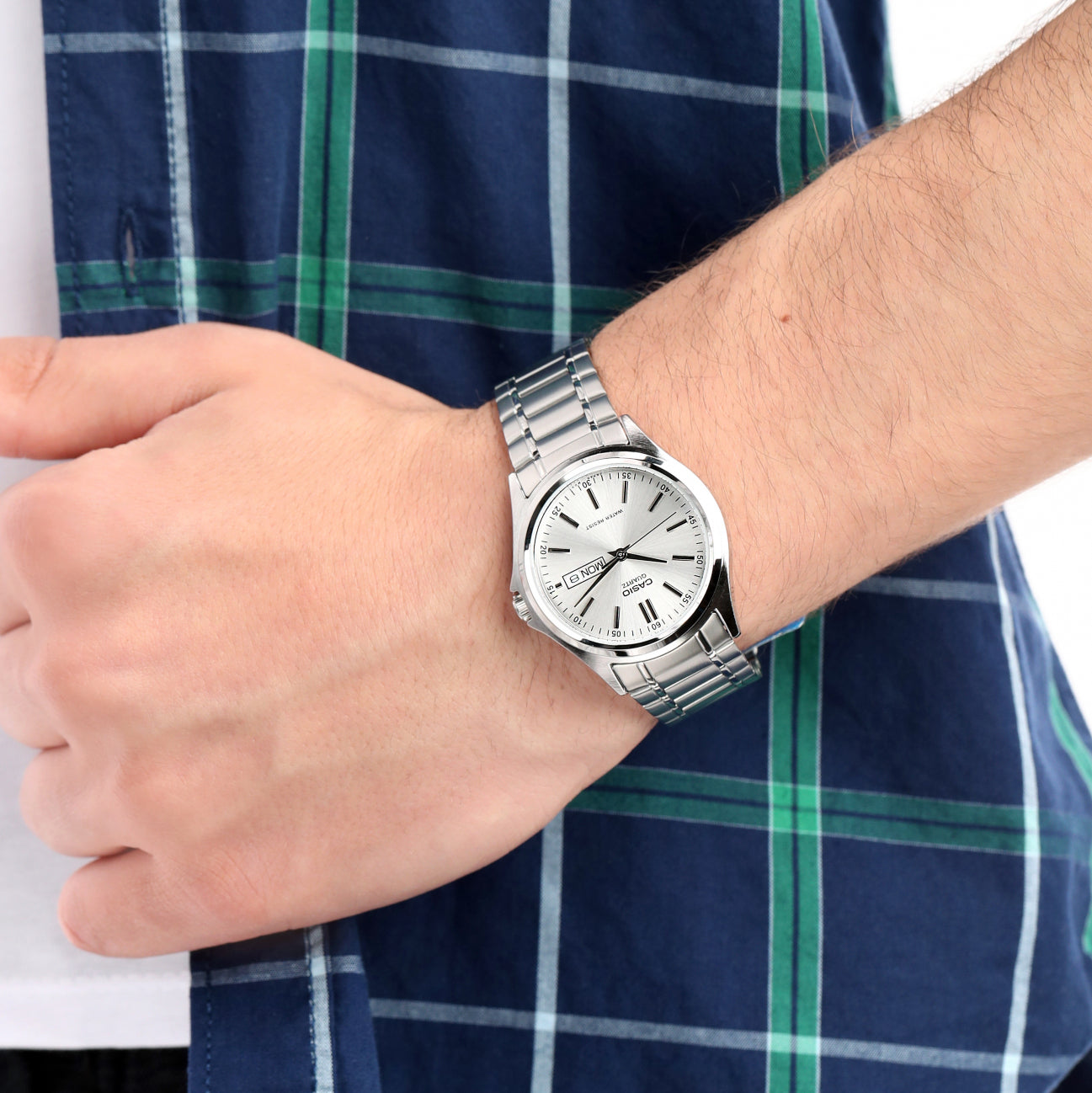 Reloj Casio MTP-1239D-7A Plateado Doble Fechador