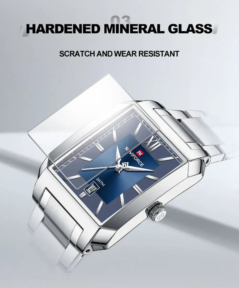 Reloj Naviforce Hombre NF9251G Rectangular Plateado Fondo Azul