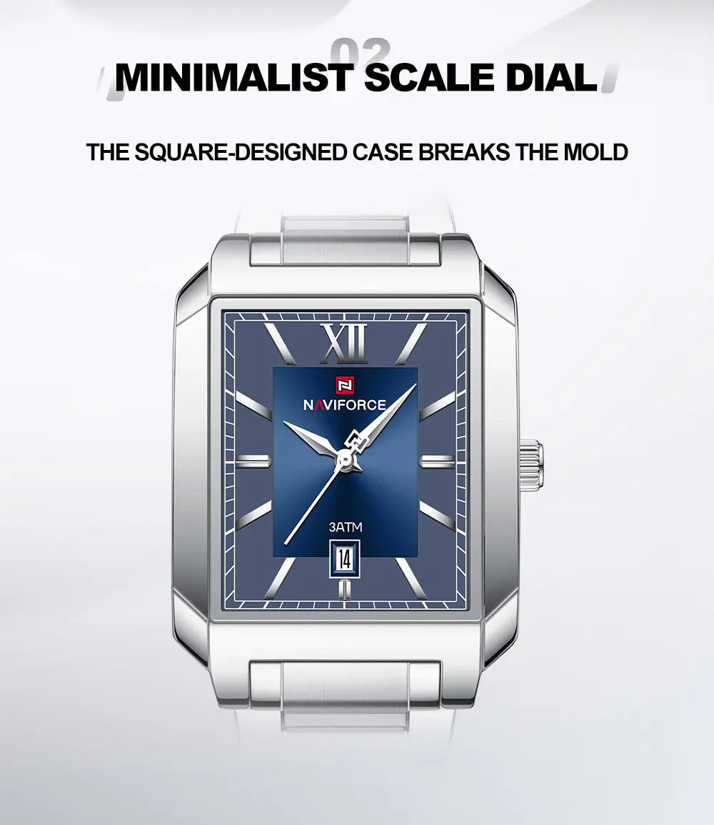 Reloj Naviforce Hombre NF9251G Rectangular Plateado Fondo Azul