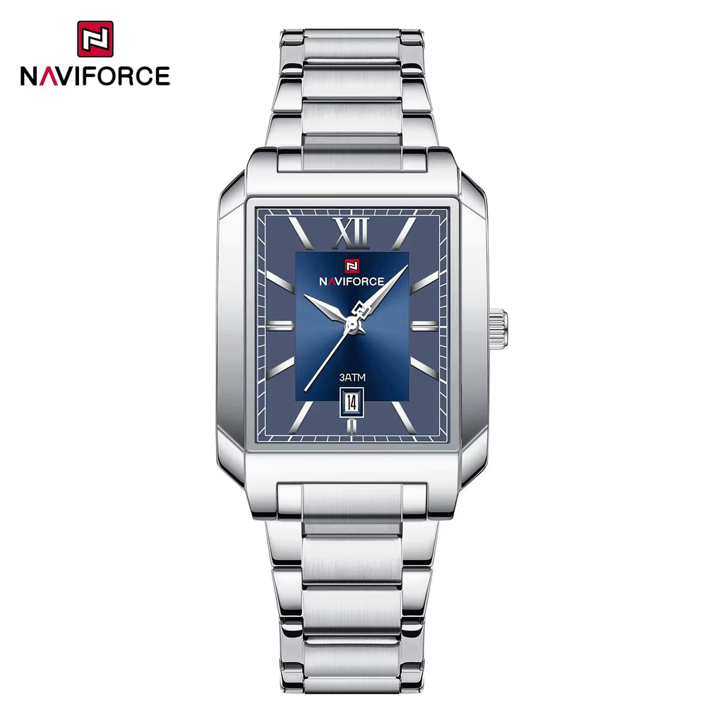 Reloj Naviforce Hombre NF9251G Rectangular Plateado Fondo Azul