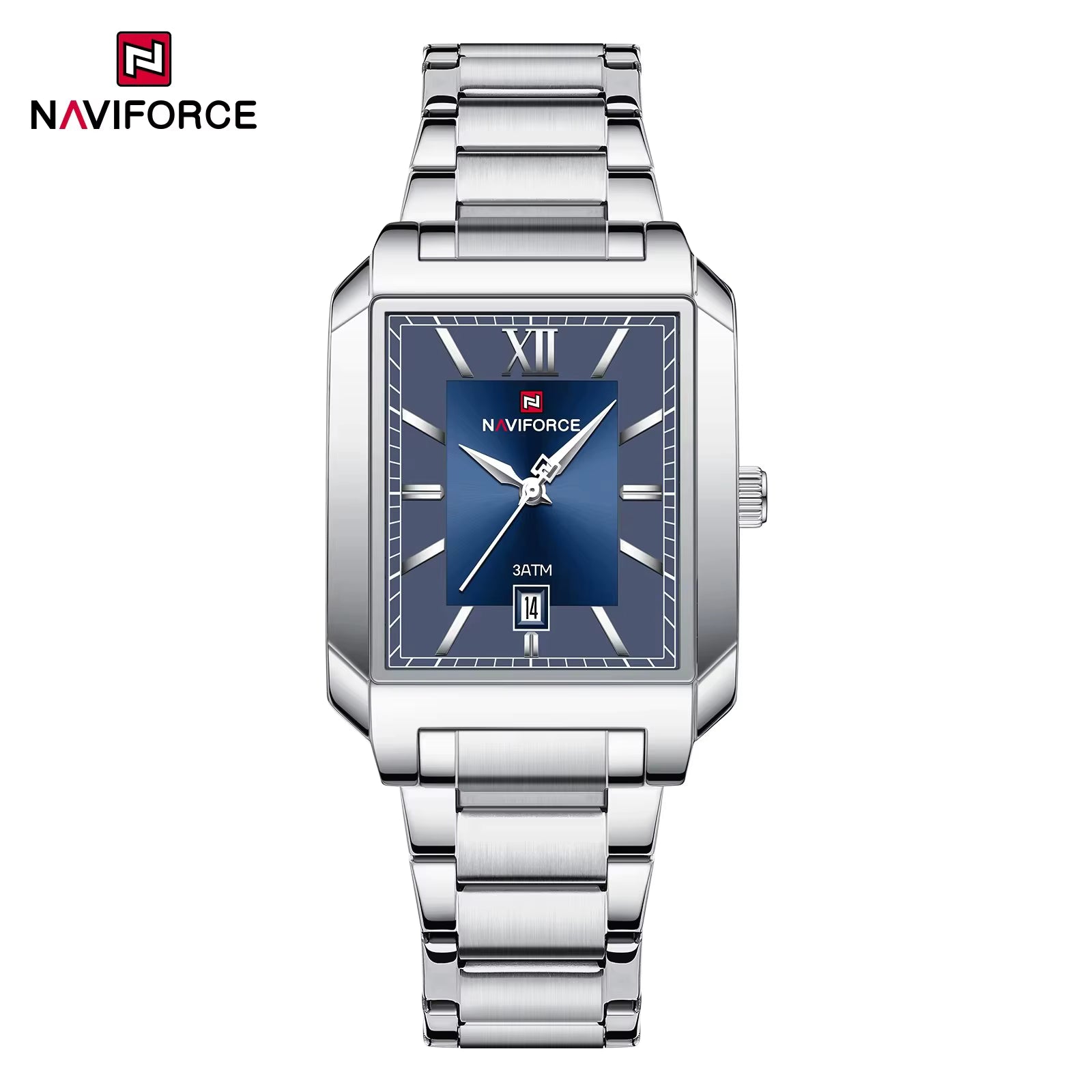 Reloj Naviforce Hombre NF9251G Rectangular Plateado Fondo Azul