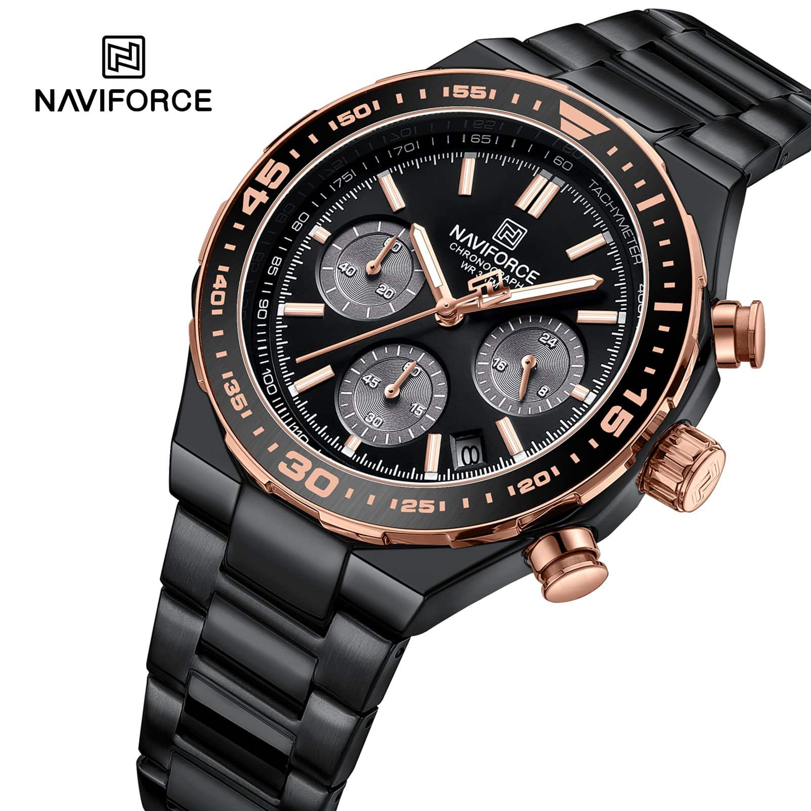 Reloj Naviforce Hombre NF8049 Cronógrafo Negro con Oro Rosa