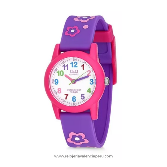 Reloj Q&Q Niña VR99J001Y Rosado con Flores