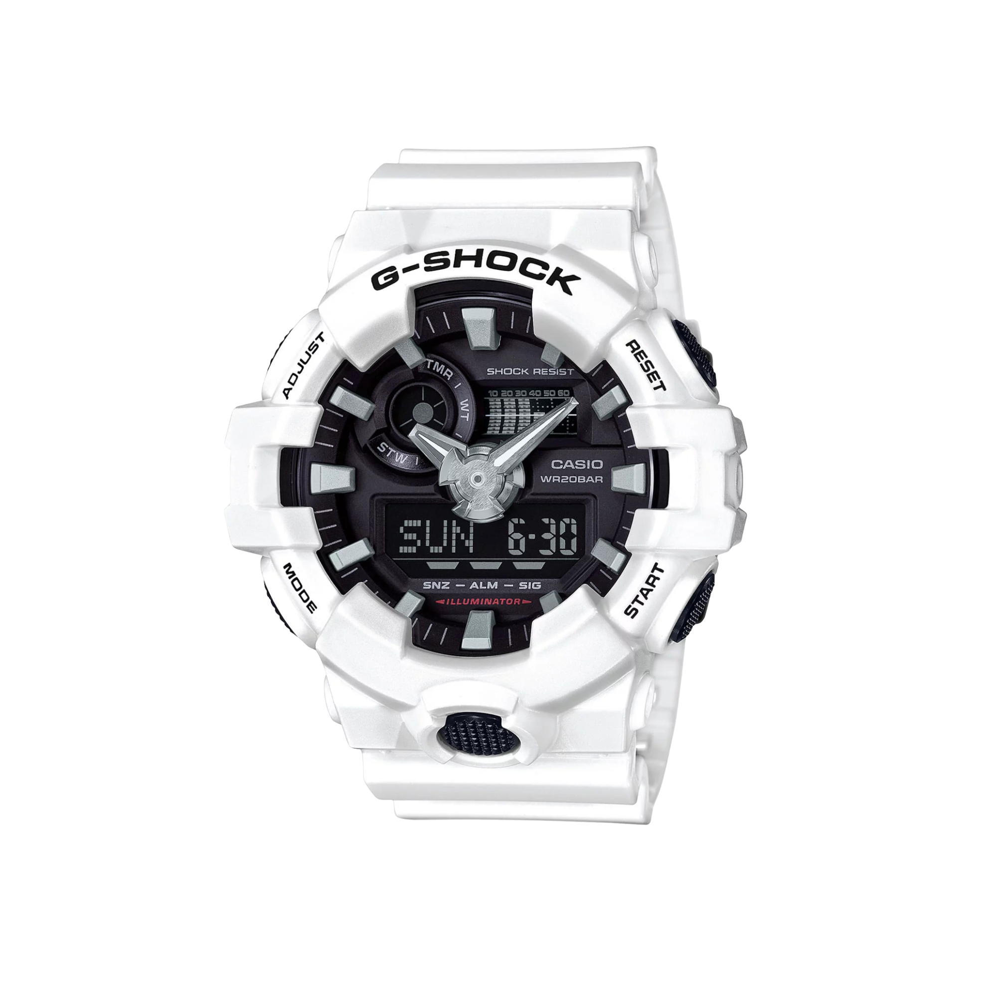 Reloj Casio G-Shock Hombre GA-700-7A Anadigi Blanco Resistente a Impactos