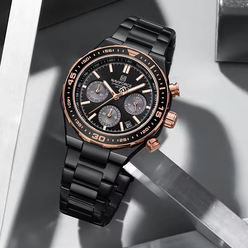 Reloj Naviforce Hombre NF8049 Cronógrafo Negro con Oro Rosa