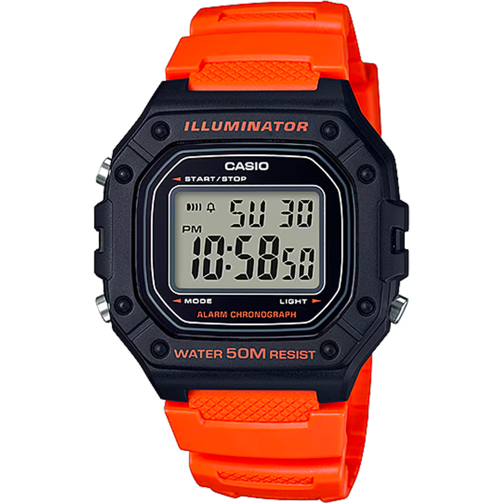 Reloj Casio Digital Hombre W-218H-4B2 Naranja Negro