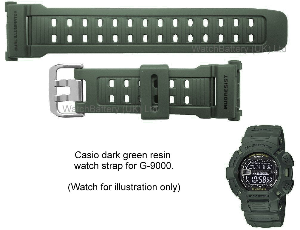 Correa Casio Original Reloj G-Shock Mudman G-9000, G-9000-3 Verde