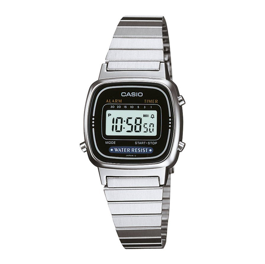 Reloj Casio Vintage LA670WA-1DF Mujer Plateado Fondo Negro