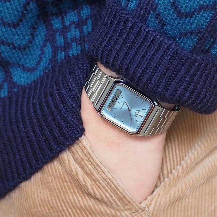 Reloj Unisex Casio AQ-230A-2A1 Celeste Metal Digital Análogo