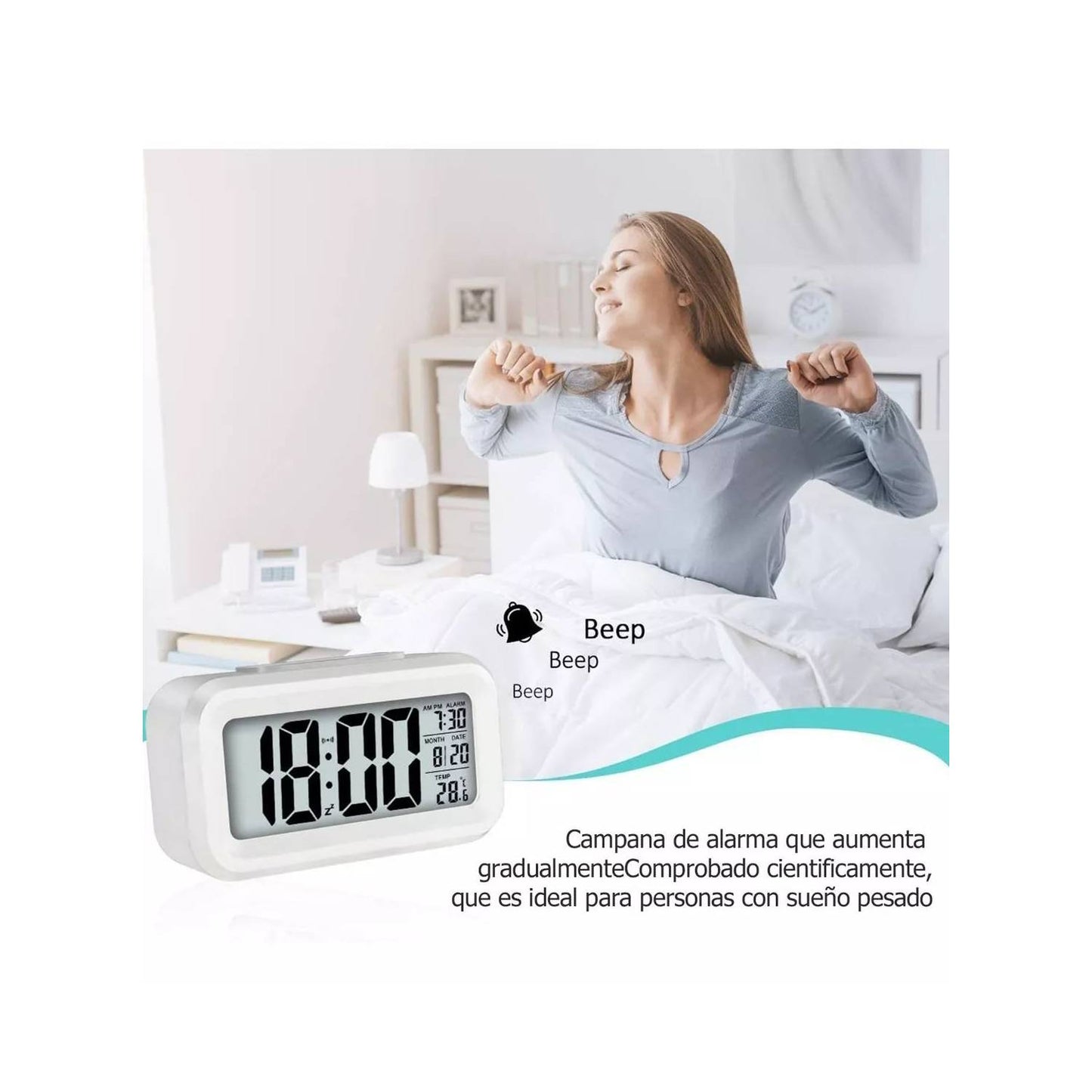 Reloj Digital con Luz Alarma Fecha y Temperatura