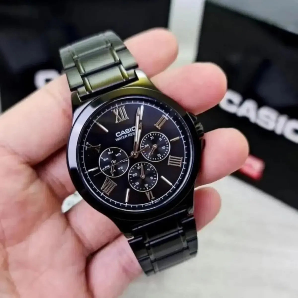 Reloj Casio Hombre MTP-V300B-1A Multifunción Acero Negro