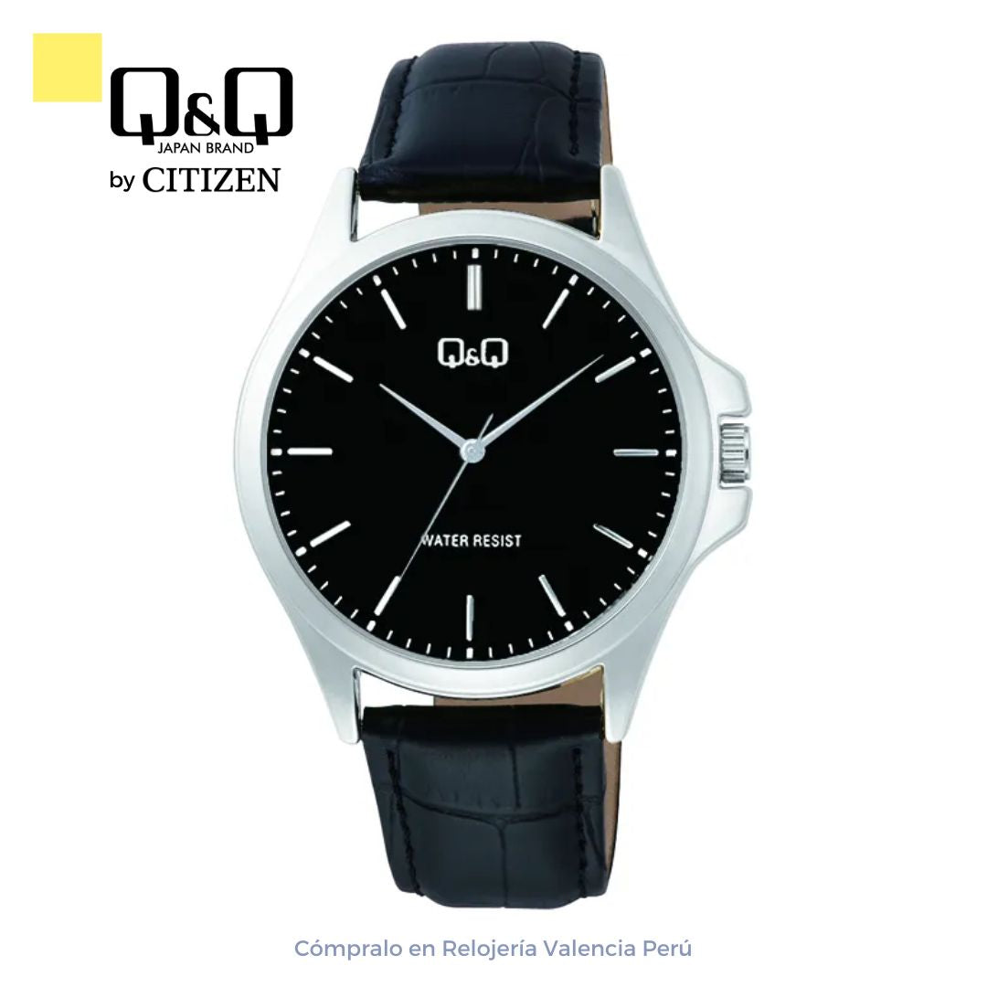 Reloj Q&Q Hombre C36A-015PY Cuero Negro Casual Elegante